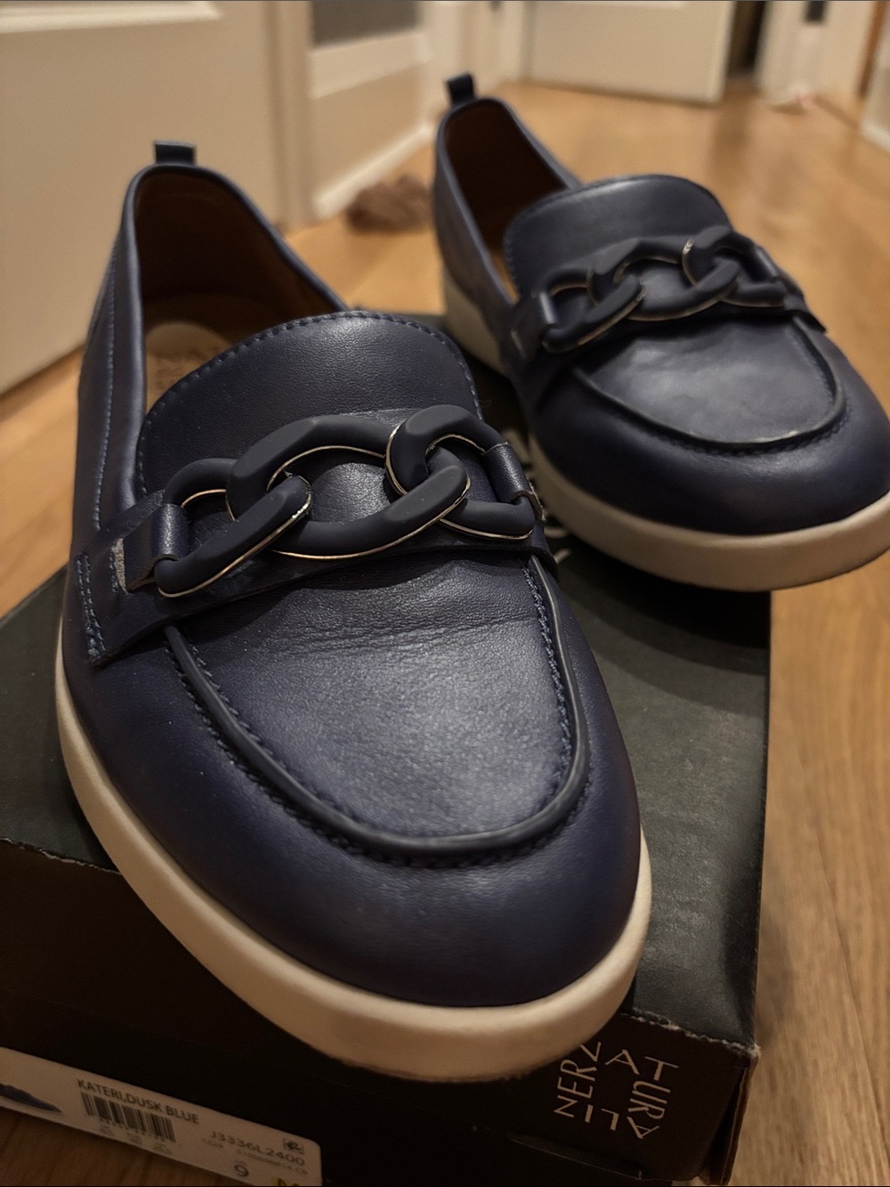 Naturalizer Navy Chain-Trim Slip-On Loafers